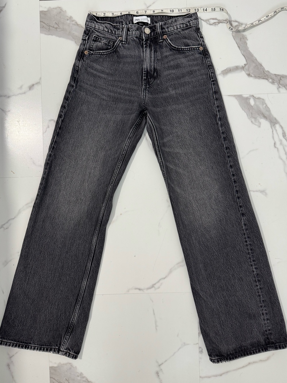 Zara High Rise Wide Leg Black Wash Jeans Size US 0 EU 32